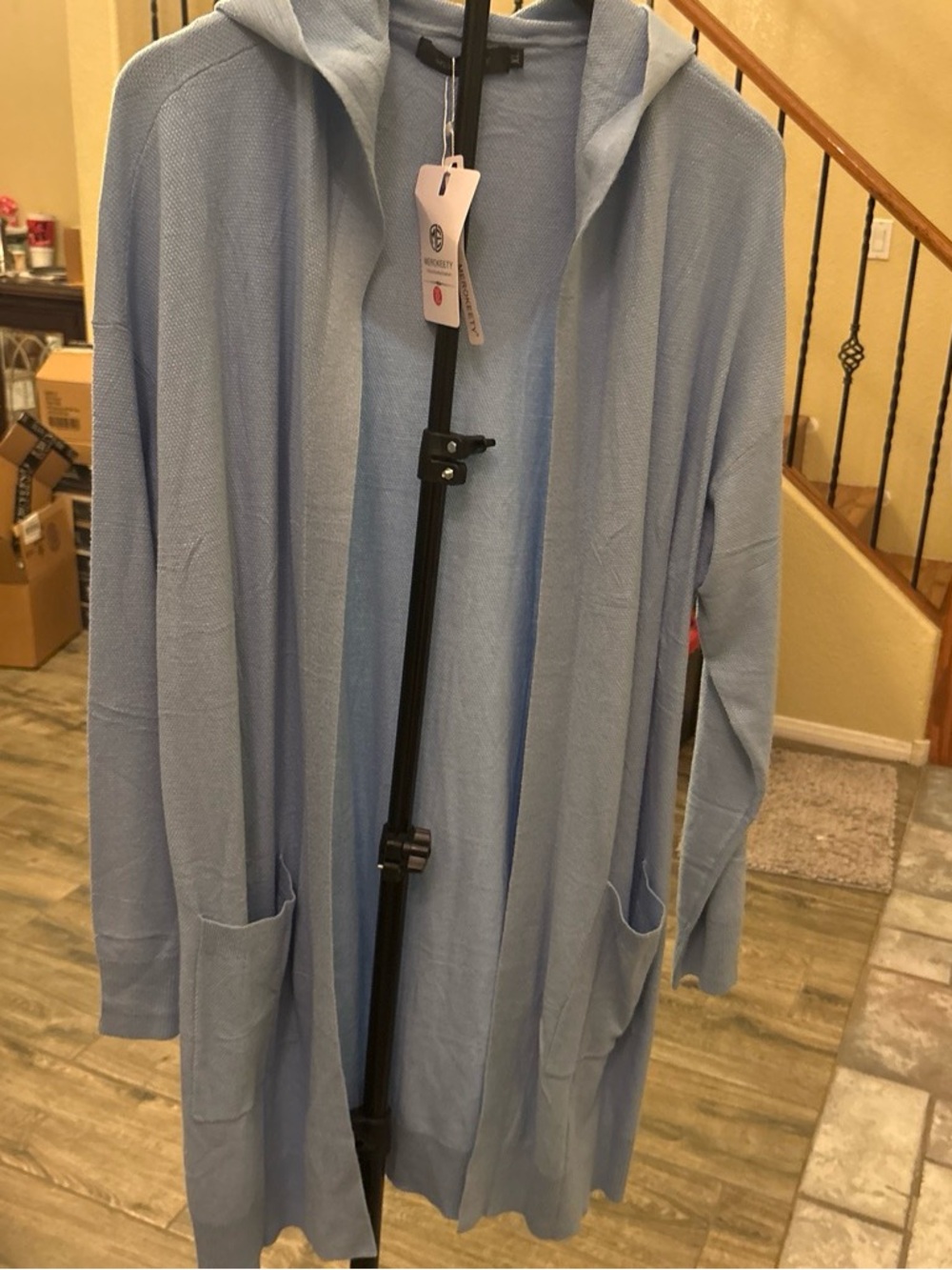 Light Blue Hooded Open-Front Cardigan by